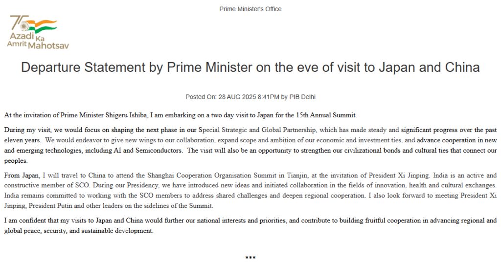 ‘To further national interests’: PM Modi heads to Japan, China; what’s on agenda | India News