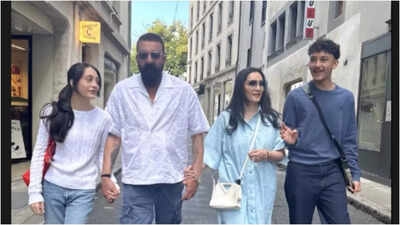 Sanjay Dutt enjoys family vacation in Geneva with wife Maanayata, kids Shahraan, Iqra – PICS inside | Hindi Movie News