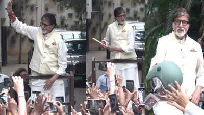 Amitabh Bachchan celebrates Navratri with fans; gifts dandiya sticks and helmets at Sunday Jalsa meet: WATCH | Hindi Movie News