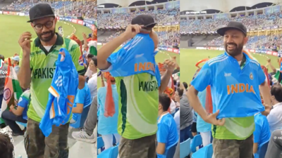 Watch: Pakistan fan changes jersey mid-match against India, video goes viral | Cricket News