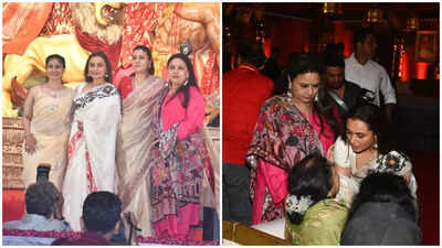 Kajol, Rani Mukerji and Ayan Mukerji share heartfelt moments at family Durga Puja, miss Deb Mukherjee during the festivities | Hindi Movie News