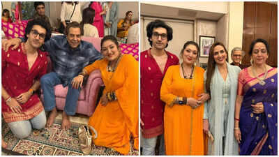 Govinda’s wife Sunita Ahuja and son Yashvardhan seek Bappa’s blessings at Dharmendra’s home, pose with Hema Malini and Esha Deol | Hindi Movie News