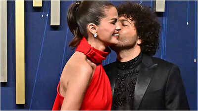 Emmys 2025: Selena Gomez shines in scarlet; Benny Blanco seals it with a kiss