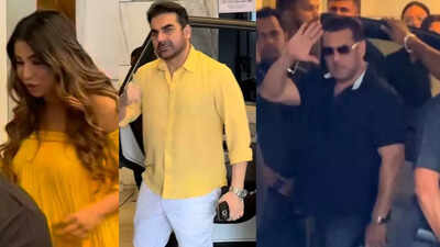 Sshura Khan’s baby shower: Arbaaz Khan twins with wife in yellow, Salman Khan makes stylish entry with heavy security |