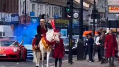 Baraat in London: People stop to watch groom ride decorated horse – Watch