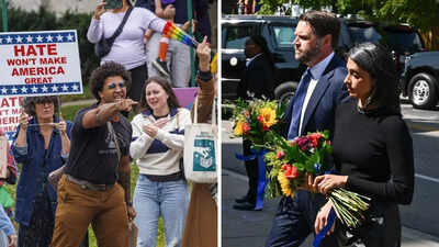 ‘You’re a coward, protect kids not guns’: JD Vance heckled outside Minneapolis church visit; protesters chant ‘do better’ beside pride flag