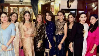 Alia Bhatt dazzles in gold shimmery saree for Kapoor family’s pre-Diwali picture with Neetu, Kareena and Karisma Kapoor | Hindi Movie News