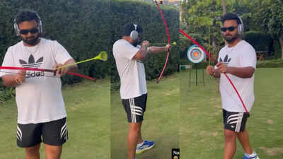 Rishabh Pant shows off archery skills, hits bullseye in his first try – watch | Cricket News