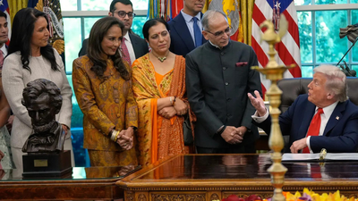 White House diwali party: Donald Trump mispronounces names of Indian-Americans; calls Sergio Gor ‘nice and easy’ name