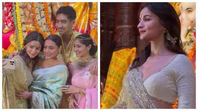 Durga Puja: Alia Bhatt makes jaw-dropping appearance as she poses with Rani Mukerji, Ayan Mukerji; fans say ‘sarees never looked this gorgeous’ |