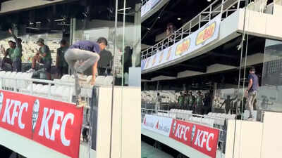 Chaos at Gaddafi Stadium! Fan climbs enclosure, breaks into Pakistan dressing room to meet Babar Azam – WATCH | Cricket News