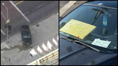 ‘I need your help’: Vehicle rams steps of Los Angeles City Hall; cardboard sign has message for Donald Trump
