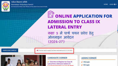 JNVST 2026: Last date to register for Class 9, 11 selection test extended