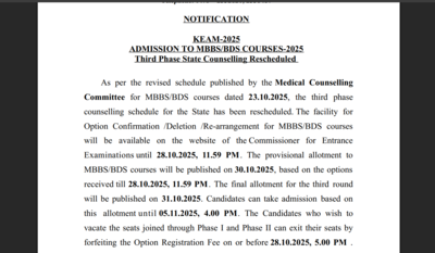 CEE Kerala announces rescheduled KEAM counselling 2025 round 3 dates: Check important dates here