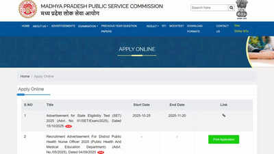 MPPSC starts MP SET 2025 application process for 31 subjects; exam scheduled for 11 January 2026
