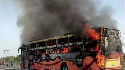 Jaisalmer bus fire toll at 21; 2 officials suspended | Jaipur News