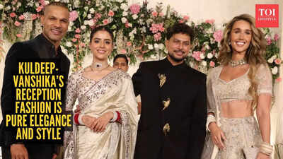 Vanshika Chadha stuns in off-white saree at Reception, Kuldeep Yadav looks dashing in black |