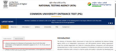 CUET PG 2026 city intimation slip released for March 16-27 exams at exams.nta.nic.in: Direct link here