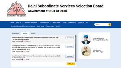 DSSSB releases results for multiple posts at dsssb.delhi.gov.in: Direct link to download merit list for Pharmacist, Craft Instructor here