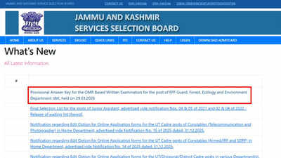 JKSSB FPF answer key 2026 released for guard posts; download PDF here