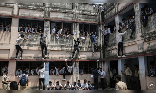 Bihar Class 10 exams: Viral clip shows students scaling walls, using chits and phones