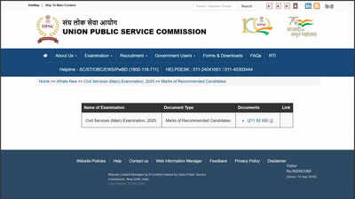 Upsc Scorecard 2025: UPSC releases marks of recommended candidates for Civil Services Examination 2025; check who scored how many marks