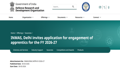 DRDO INMAS Apprentice Recruitment 2026: Apply for graduate, diploma training posts, direct link here