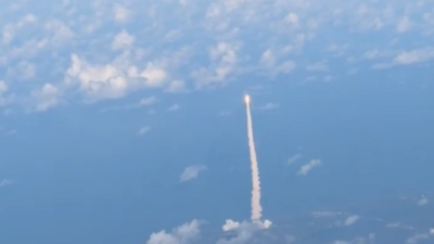 Watch: Artemis II launch captured from inside commercial jet over Kennedy Space Center